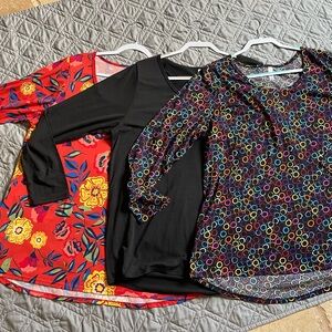 LuLaRoe Long Sleeve Tops - Red Floral, Black, Multicolor Circles